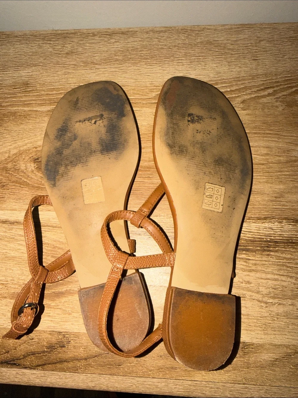 J. Crew Women’s Tan T-Strap Leather-Look Sandals